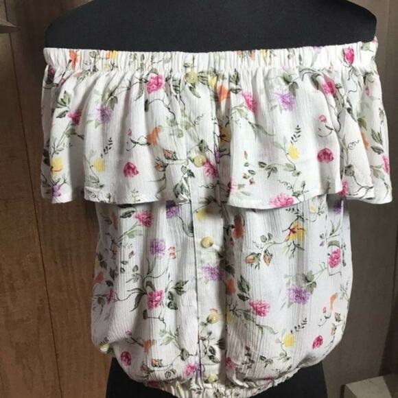 RUE 21 peasant off shoulder white elastic waist, short sleeve top women's M - Picture 6 of 11